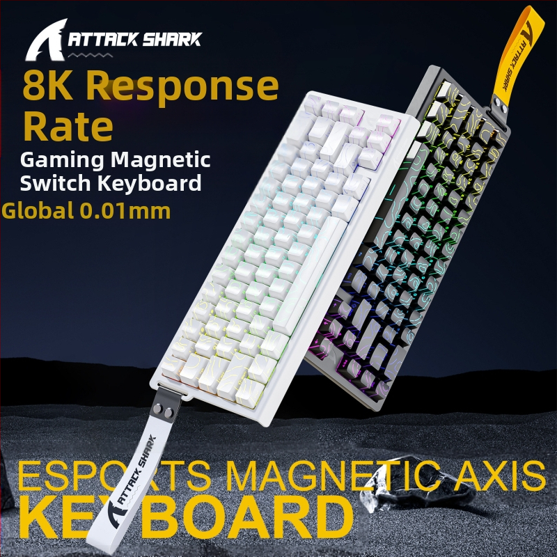 Механична клавиатура Attack Shark X68HE с магнитна ос, контурна, странично издълбана, кабелна, RGB, електрическа, състезателна, RT, регулируем обхват на клавишите, ниско забавяне.