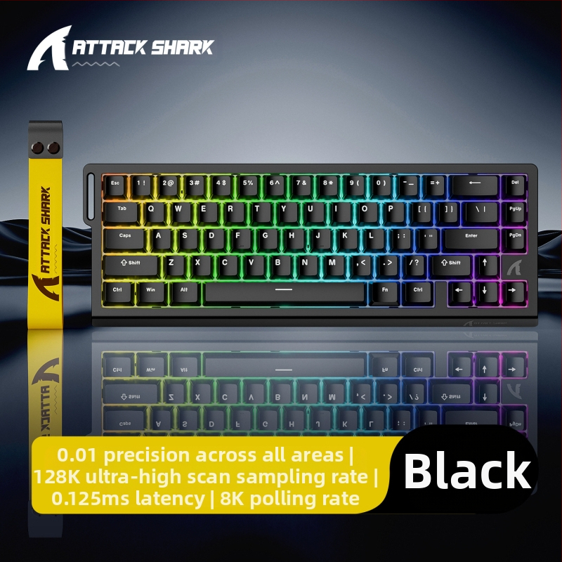 Механична клавиатура Attack Shark X68HE с магнитна ос, контурна, странично издълбана, кабелна, RGB, електрическа, състезателна, RT, регулируем обхват на клавишите, ниско забавяне.