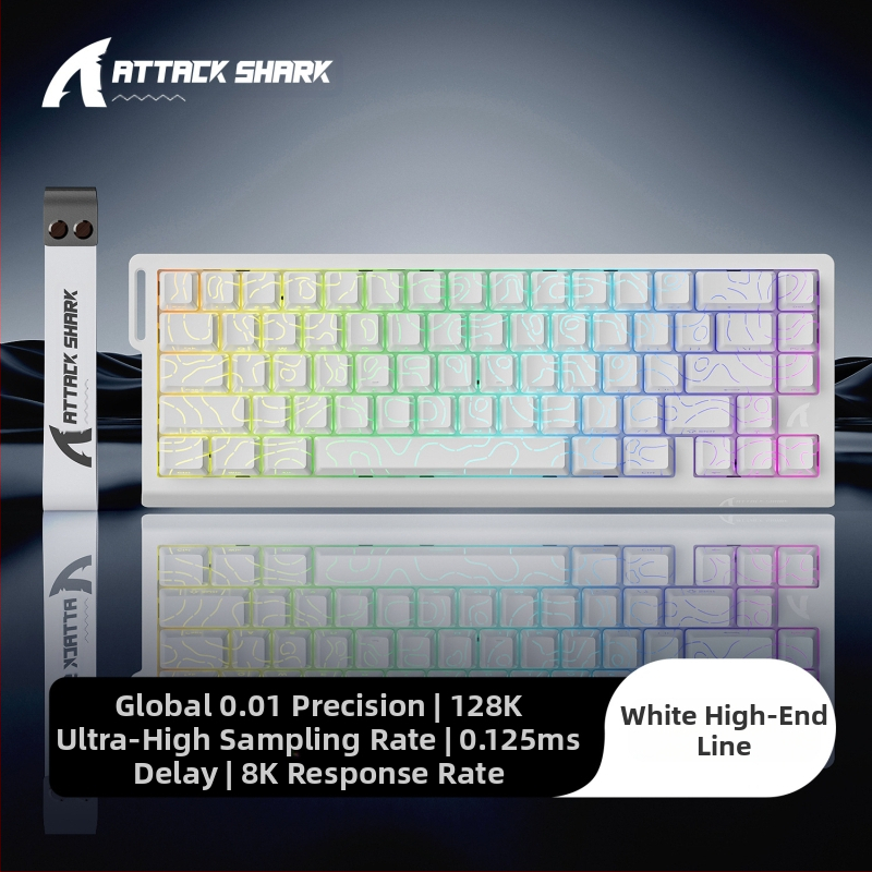 Механична клавиатура Attack Shark X68HE с магнитна ос, контурна, странично издълбана, кабелна, RGB, електрическа, състезателна, RT, регулируем обхват на клавишите, ниско забавяне.