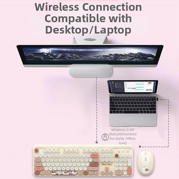 MOFII Ferris belaidė rankinė 2.4g klaviatūra-pelė kostiumas mielas rožinės spalvos animacinis biuro klaviatūros-pelės kostiumas