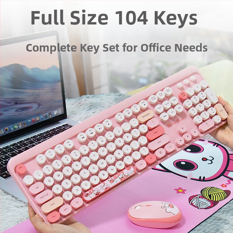 MOFII Ferris ръчна безжична 2.4g клавиатура и мишка, сладък розов цвят, анимационен офис клавиатура и мишка