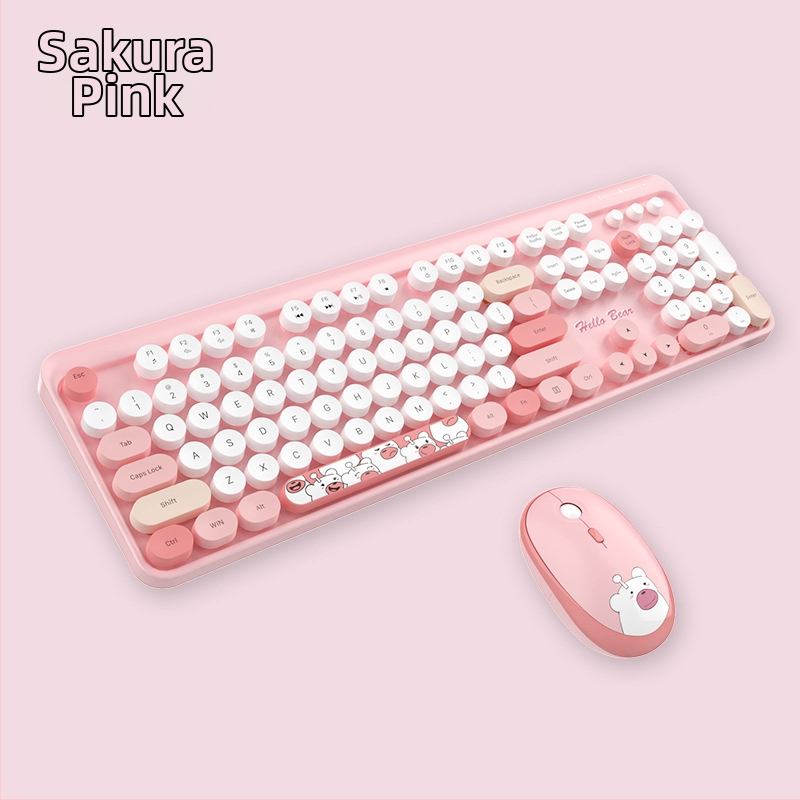 MOFII Ferris belaidė rankinė 2.4g klaviatūra-pelė kostiumas mielas rožinės spalvos animacinis biuro klaviatūros-pelės kostiumas