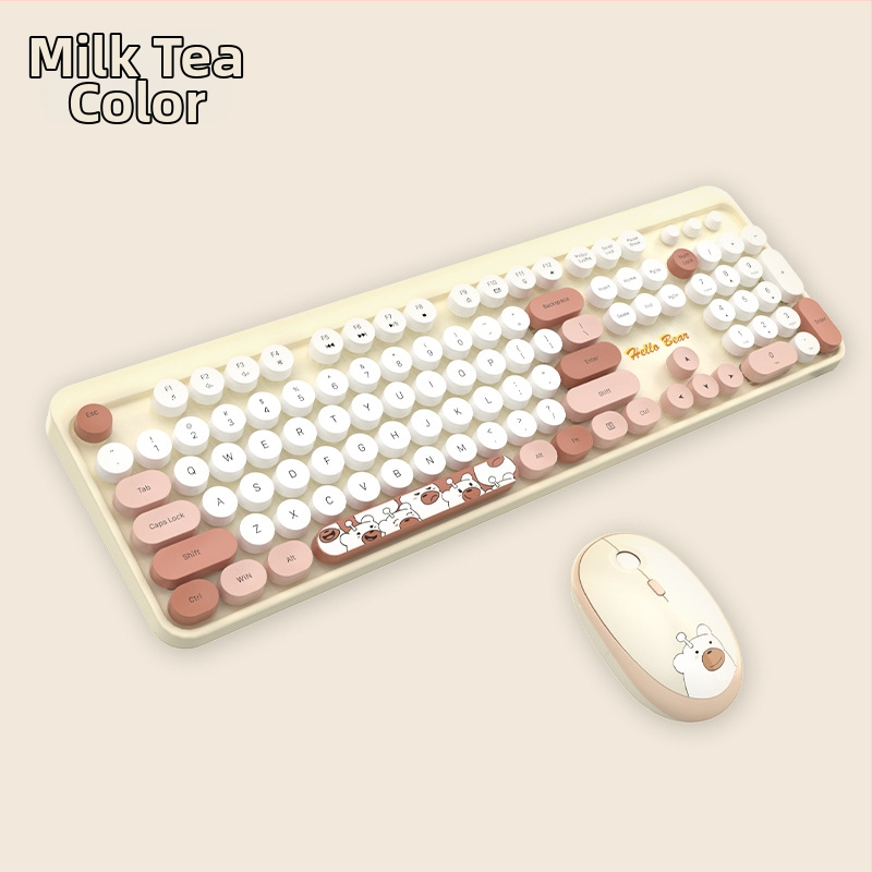 MOFII Ferris belaidė rankinė 2.4g klaviatūra-pelė kostiumas mielas rožinės spalvos animacinis biuro klaviatūros-pelės kostiumas