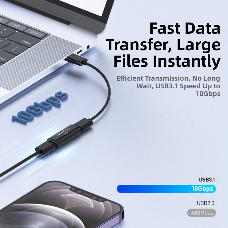 USB-C tipo jungties adapteris, jungiantis laikiklį prie TPC tipo jungties, 3.1 lizdo ir 2.0 jungties, 10 GB jungties, 3.1 lizdo ir 2.0 jungties, 10 GB jungties.