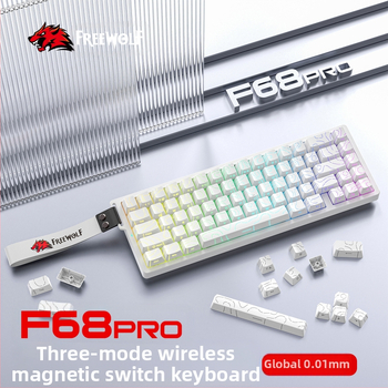 Безплатна Wolf F68PRO трирежимна RGB магнитна ос механична клавиатура контурна кабелна 8K безжична Bluetooth магнитна ос клавиатура
