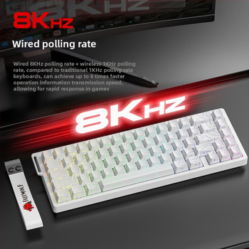 Безплатна Wolf F68PRO трирежимна RGB магнитна ос механична клавиатура контурна кабелна 8K безжична Bluetooth магнитна ос клавиатура