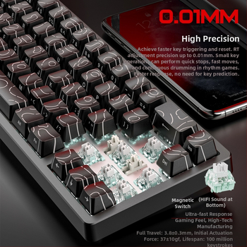 Безплатна Wolf F68PRO трирежимна RGB магнитна ос механична клавиатура контурна кабелна 8K безжична Bluetooth магнитна ос клавиатура