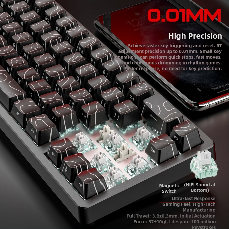 Безплатна Wolf F68PRO трирежимна RGB магнитна ос механична клавиатура контурна кабелна 8K безжична Bluetooth магнитна ос клавиатура