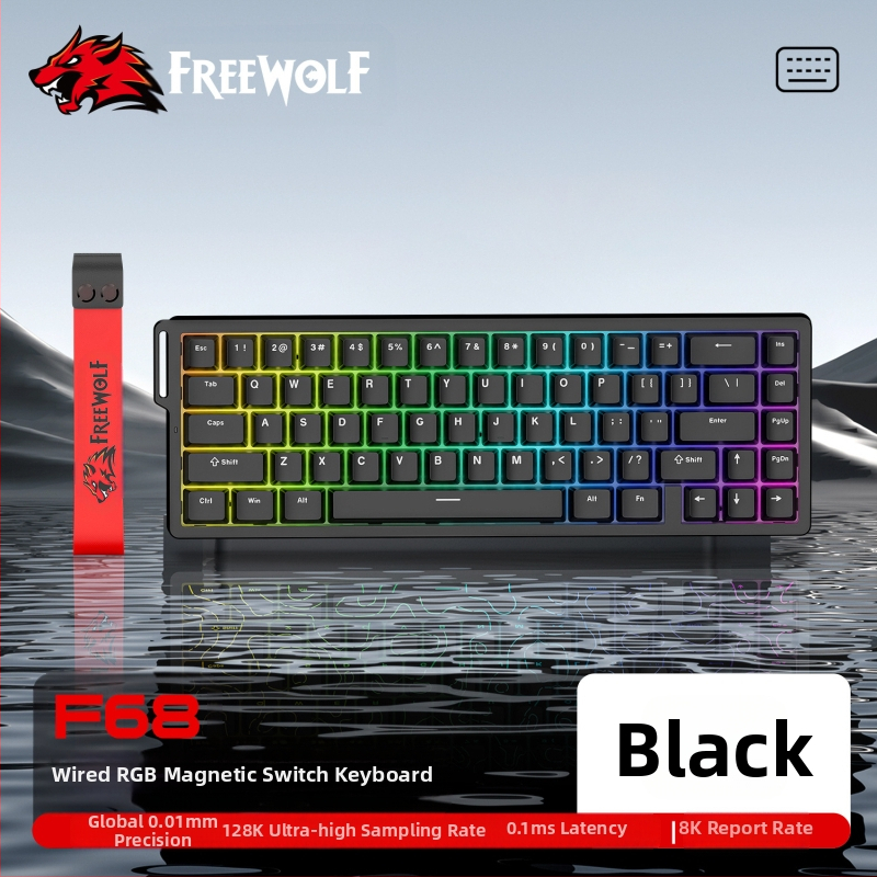 Безплатна Wolf F68PRO трирежимна RGB магнитна ос механична клавиатура контурна кабелна 8K безжична Bluetooth магнитна ос клавиатура