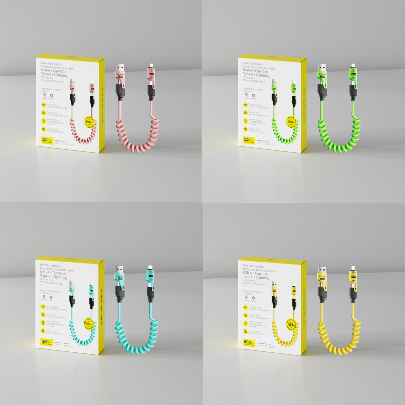 [Puiki produkto kontrolė] „Double Magic“ 65 W + 27 W spyruoklinis teleskopinis keturių viename įrenginys, tinkantis „Apple“ 16, „Huawei“ duomenų kabeliui