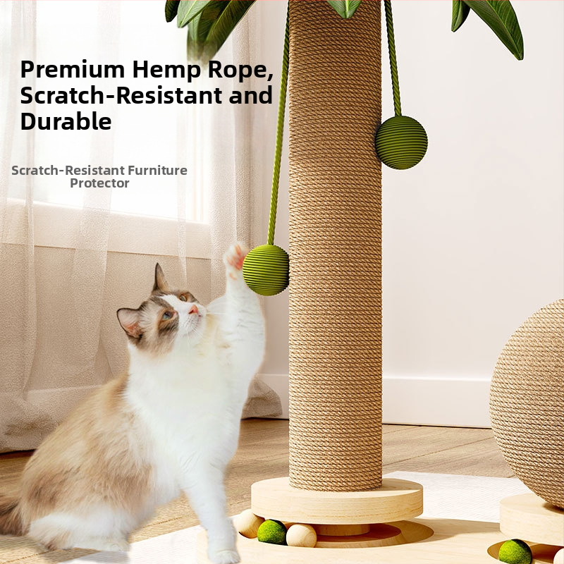 Лятна стойка за катерене за котки от кокосови дървета, масивна дървесина, дебело конопено въже, голямо многослойно котешко гнездо, вграден хамак с кресло, колона за драскане на котки