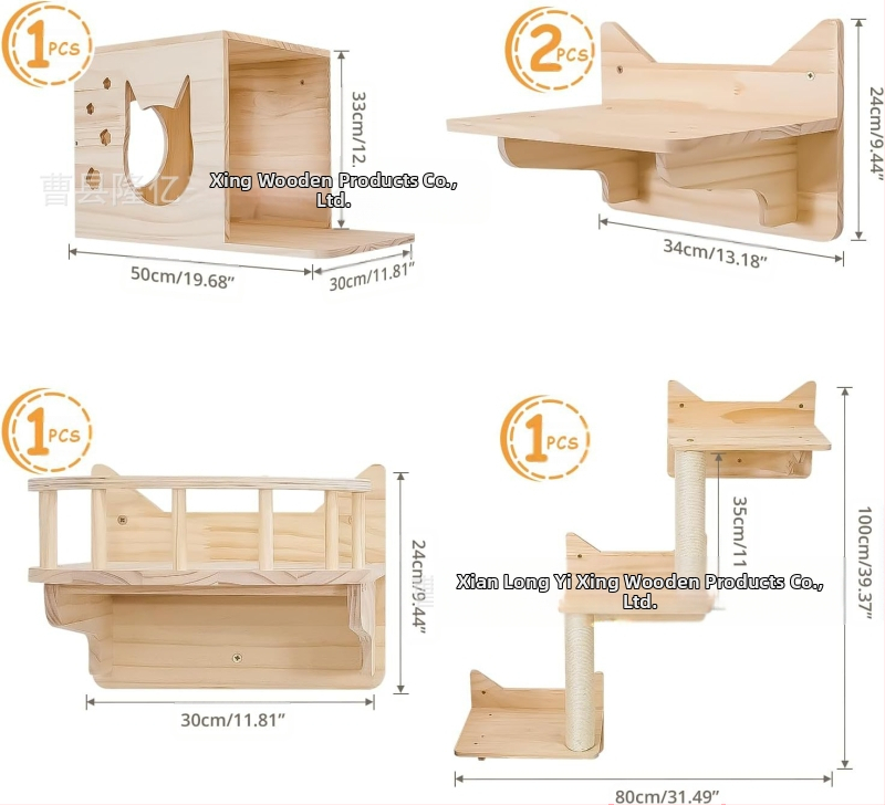Tömörfa macskamászóka, macskajáték, falra szerelhető macskakaparófa, űrfészek, falra szerelhető ugróplatform, fali macskafészek, macskafa, harapásálló