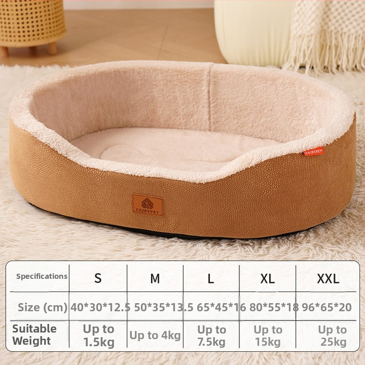 Négy évszakos univerzális licsi bőr csónakfészek megemelt fészekkörnyezettel, nagy kutyakennel, kutyafekhely belső párnával, levehető és könnyen kezelhető kisállatfészek