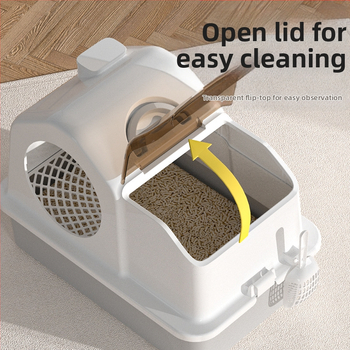 Λεκάνη άμμου για γάτες Πλήρως κλειστή, μεγάλη, αντι-πιτσιλιστική λεκάνη άμμου για γάτες, εξαιρετικά μεγάλη, άοσμη λεκάνη άμμου για γάτες