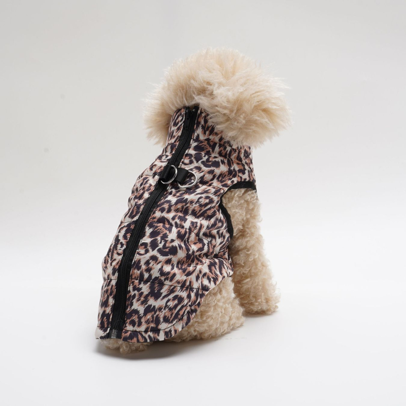 1 darab új őszi-téli meleg pamuttal bélelt kabát, menő, terepszínű leopárdmintás mellény kis és közepes méretű kutyáknak, speciális kisállatoknak