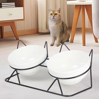 Amazon kisállattál, kutyatál, integrált dupla tál, macska rizstál, macskatál, kerámia, nem könnyen felborítható nyakvédő