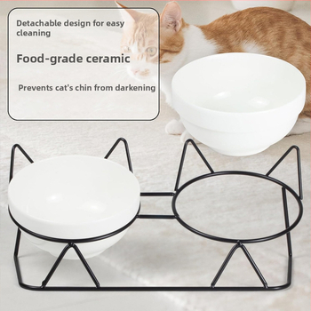 Amazon kisállattál, kutyatál, integrált dupla tál, macska rizstál, macskatál, kerámia, nem könnyen felborítható nyakvédő