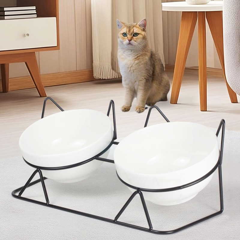 Amazon kisállattál, kutyatál, integrált dupla tál, macska rizstál, macskatál, kerámia, nem könnyen felborítható nyakvédő