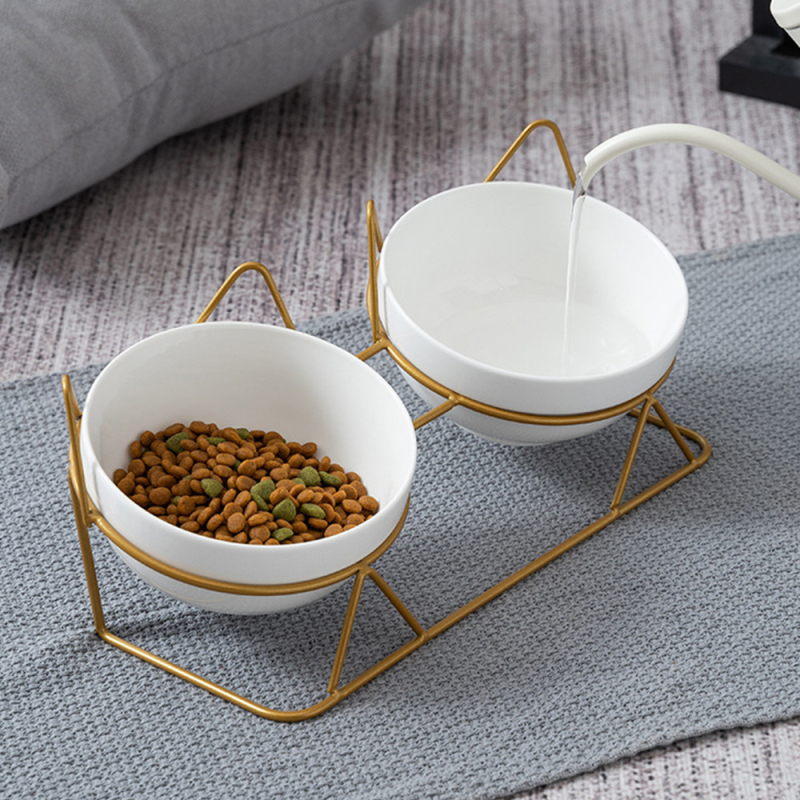 Amazon kisállattál, kutyatál, integrált dupla tál, macska rizstál, macskatál, kerámia, nem könnyen felborítható nyakvédő