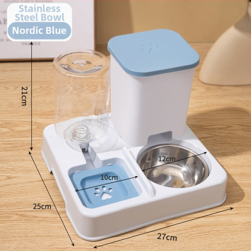 Macskatál ferde szájú kutyatál macska rizstál dupla tál rozsdamentes acél automata vízutántöltő kisállattál 2 az 1-ben ivóvíz etető