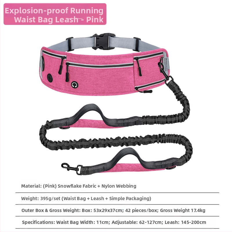 Határokon átnyúló robbanásbiztos futókutya póráz nejlon fényvisszaverő multifunkcionális visszahúzható sport deréktáska kisállat póráz
