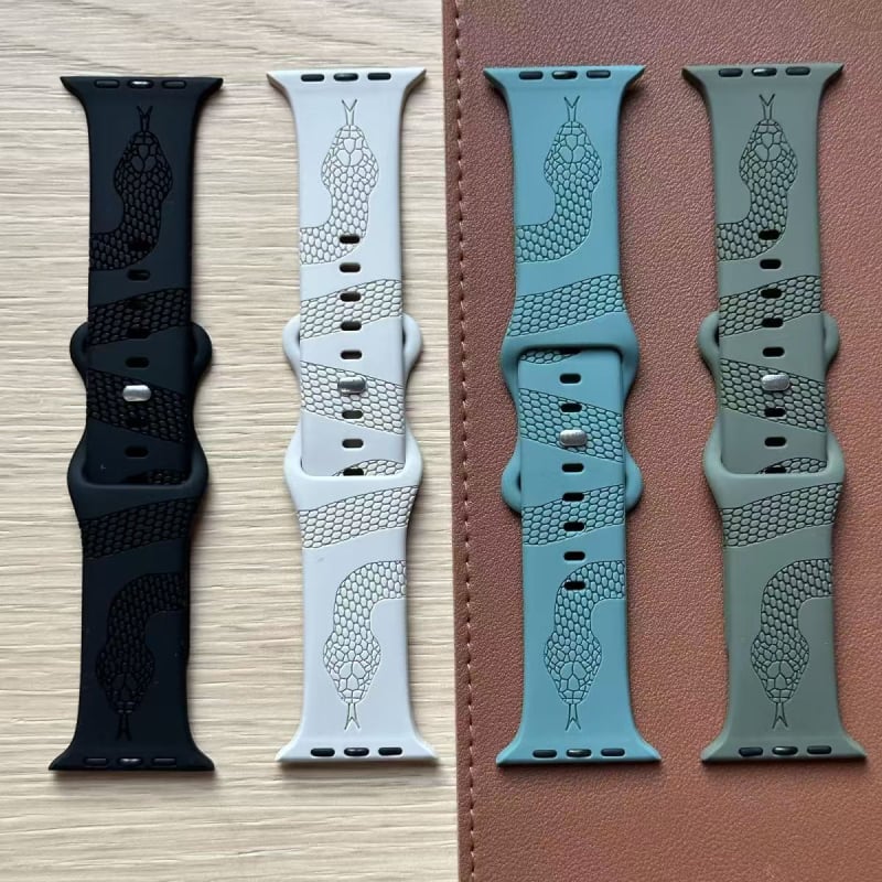 Фабрично нова, лазерно гравирана силиконова каишка за iWatch S10 с шарка на змия, подходяща за Apple Applewatch мъже и жени от висок клас