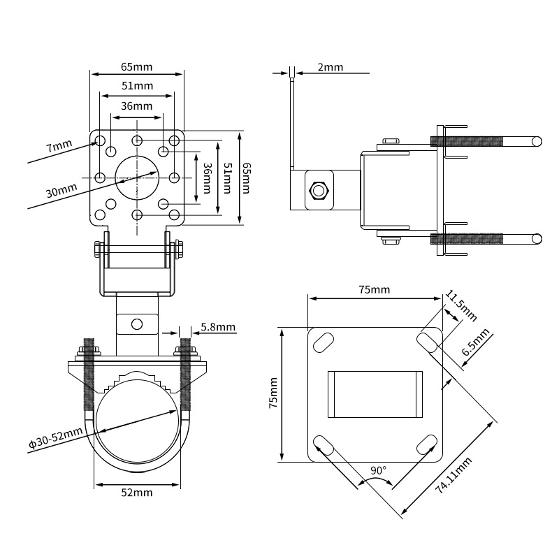 Двупосочна скоба за регулиране на ъгъла Код Опора Задържаща щанга Закрепване за стена с множество размери Фиксирана скоба 90° Хардуерни аксесоари