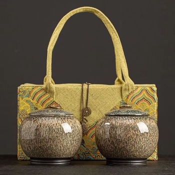 Tianmu Glaze Kiln Change Κεραμικά δοχεία τσαγιού Μέτρια Μισή Jin Συσκευασία Σφραγισμένη Δεξαμενή Αποθήκευσης Άδειο Τσάι Δώρου Κουτιού Συσκευασία Υφασμάτινη Τσάντα