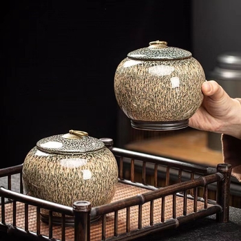 Tianmu Glaze Kiln Change Κεραμικά δοχεία τσαγιού Μέτρια Μισή Jin Συσκευασία Σφραγισμένη Δεξαμενή Αποθήκευσης Άδειο Τσάι Δώρου Κουτιού Συσκευασία Υφασμάτινη Τσάντα
