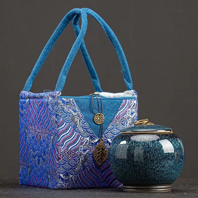 Tianmu Glaze Kiln Change керамични кутии за чай, средни, половин Jin опаковка, запечатан резервоар за съхранение, празна кутия за чай, опаковка, платнена торбичка