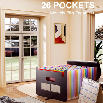 Най-продаваната чанта за документи A4 тип акордеон на Amazon, 26 джоба с капаци, разширение за панталони, папка за касови бележки, офис козметична чанта