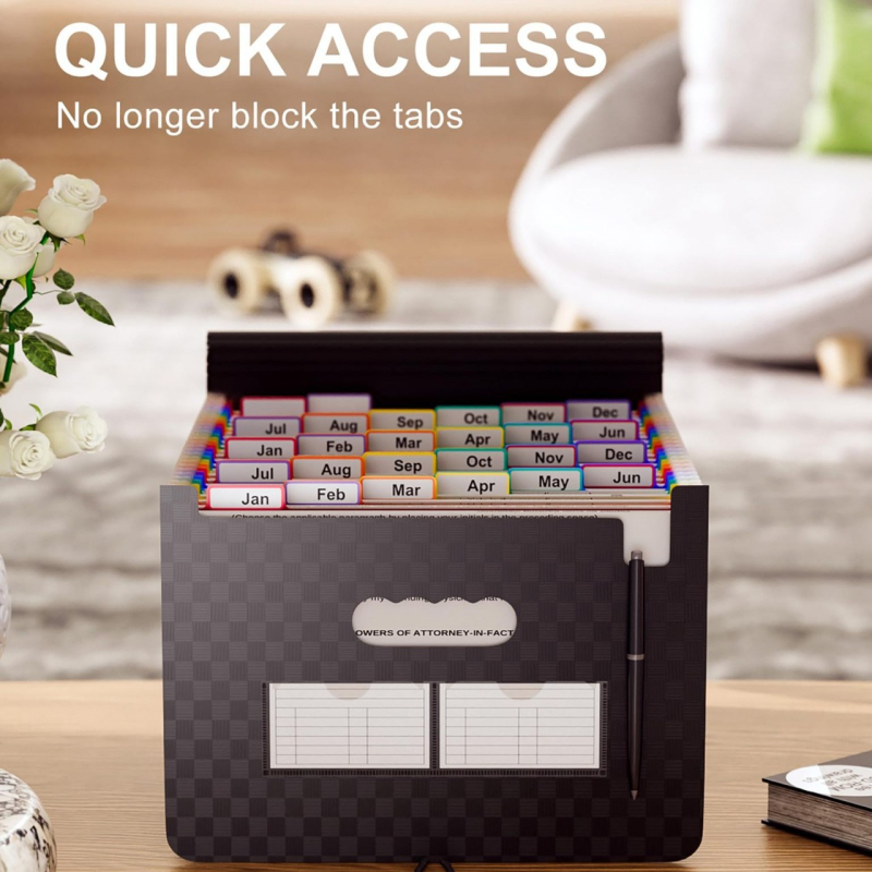 Най-продаваната чанта за документи A4 тип акордеон на Amazon, 26 джоба с капаци, разширение за панталони, папка за касови бележки, офис козметична чанта