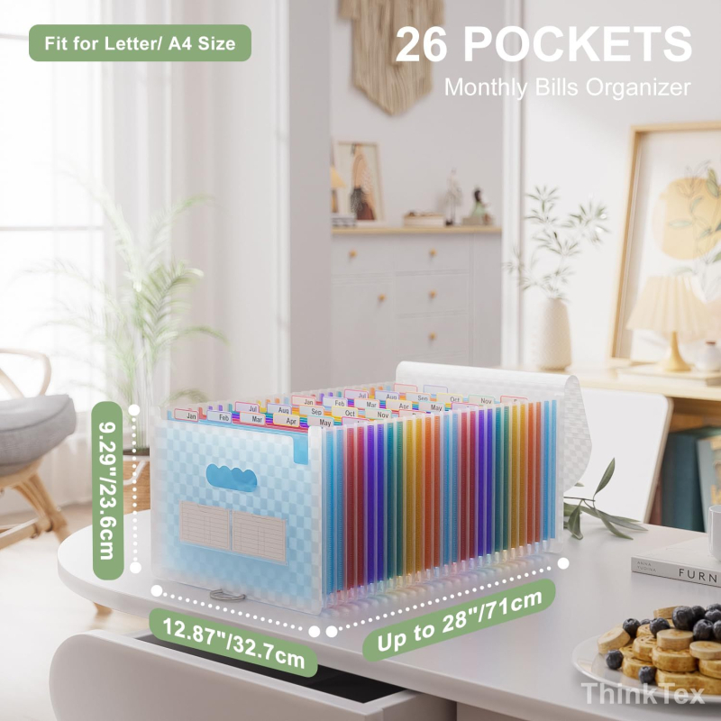 Най-продаваната чанта за документи A4 тип акордеон на Amazon, 26 джоба с капаци, разширение за панталони, папка за касови бележки, офис козметична чанта