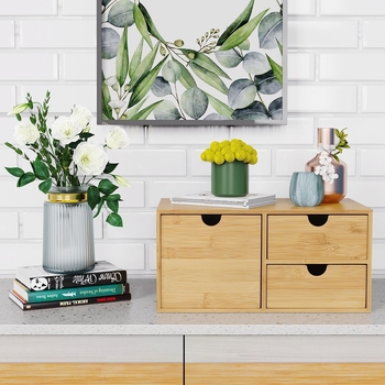 Μπαμπού Γραφείο με συρτάρι, κουτί αποθήκευσης, τραπέζι καλλυντικών, κομοδίνο, γραφείο, απλή πολυστρωματική βάση αποθήκευσης, ξύλο