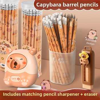 Pieštukas „Kapibala“ pradinės mokyklos mokiniams, rašantiems HB, mielas animacinis filmas su trintuku