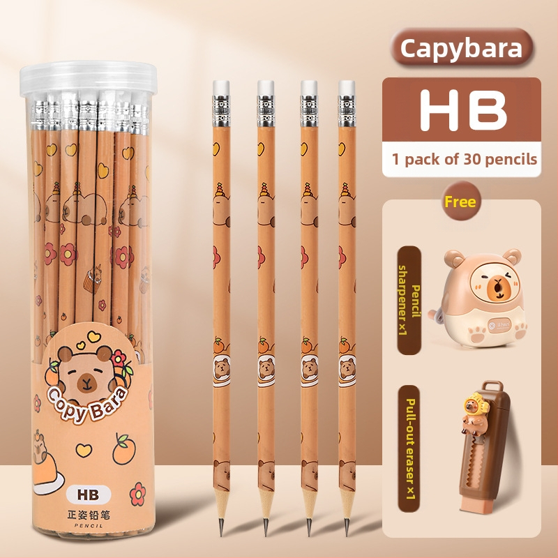 Pieštukas „Kapibala“ pradinės mokyklos mokiniams, rašantiems HB, mielas animacinis filmas su trintuku