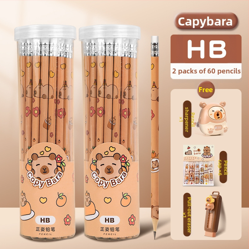 Pieštukas „Kapibala“ pradinės mokyklos mokiniams, rašantiems HB, mielas animacinis filmas su trintuku