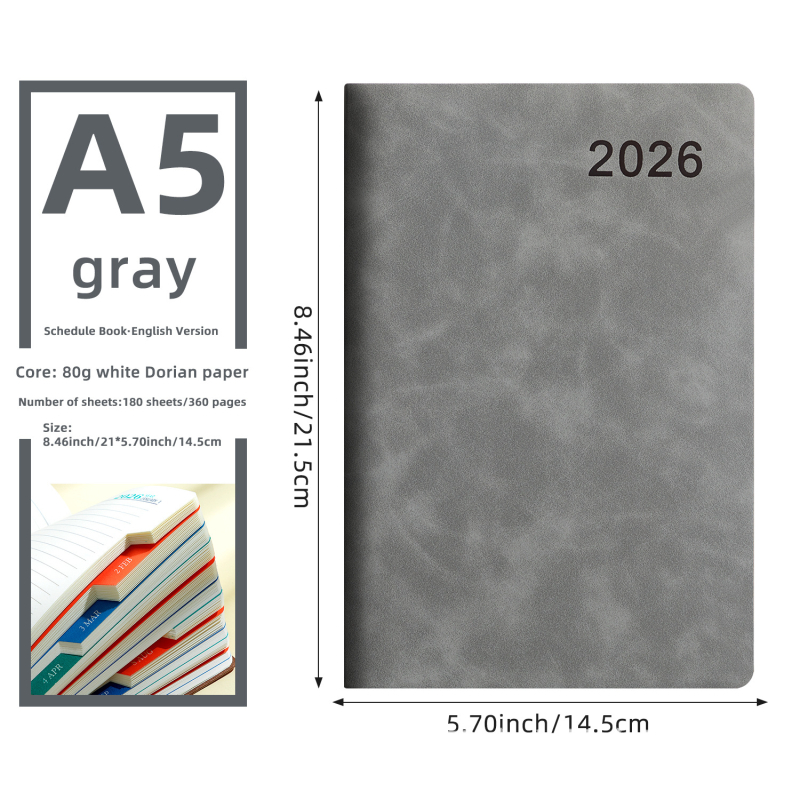 Amazon Cross-Border 2026 báránybőr ütemtervfüzet kis címkével, napi egyoldalas tervezőkönyv, éves naptár