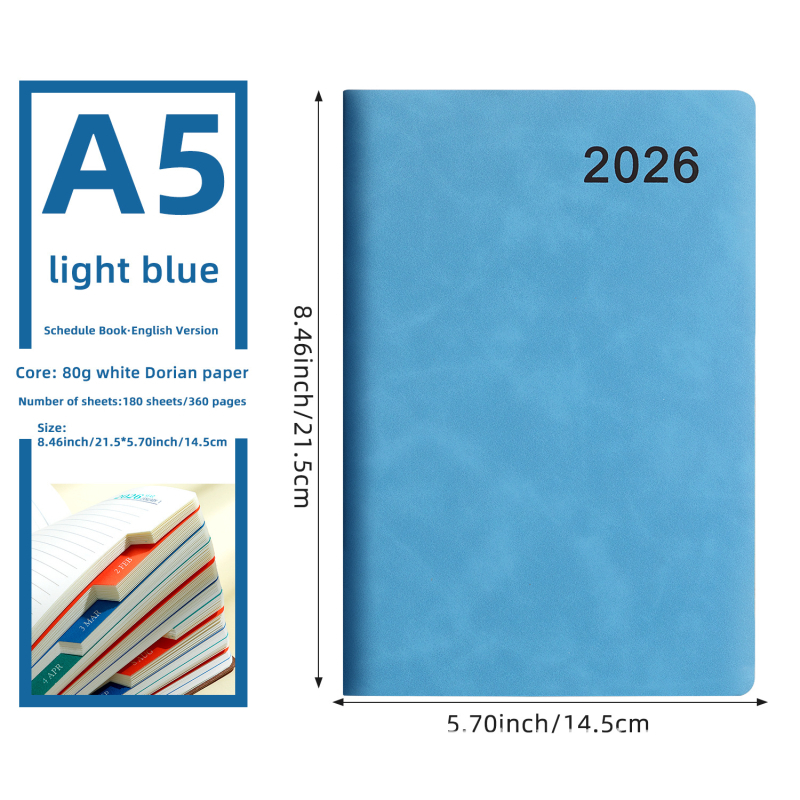 Amazon Cross-Border 2026 báránybőr ütemtervfüzet kis címkével, napi egyoldalas tervezőkönyv, éves naptár