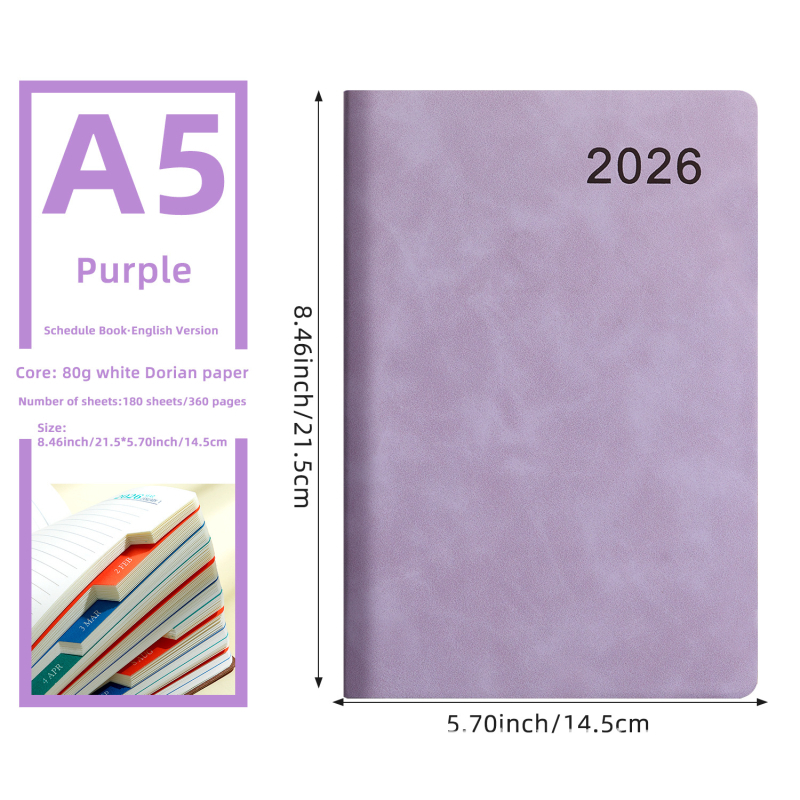 Amazon Cross-Border 2026 báránybőr ütemtervfüzet kis címkével, napi egyoldalas tervezőkönyv, éves naptár