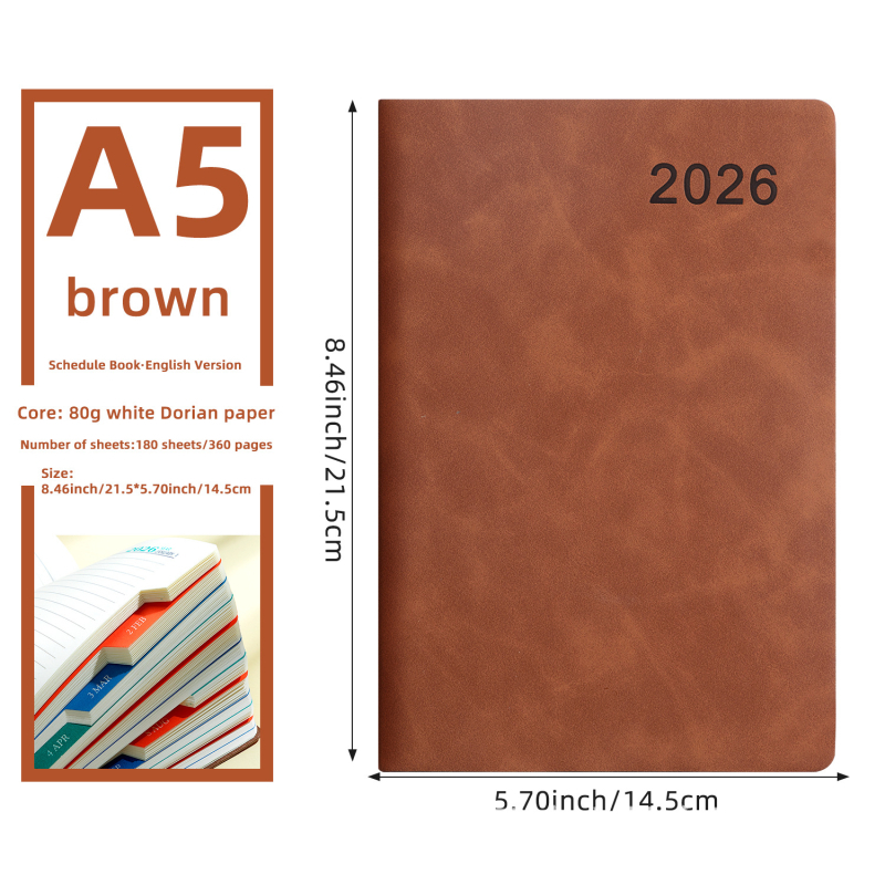 Amazon Cross-Border 2026 báránybőr ütemtervfüzet kis címkével, napi egyoldalas tervezőkönyv, éves naptár