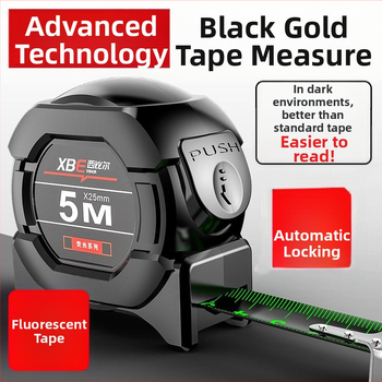 Juodos technologijos fluorescencinė liniuotė su importuota matavimo juosta 5 metrai praplatinta 7,5 metro 10 metrų storio atspari dilimui dėžutės liniuotė, didelio tikslumo matuoklis
