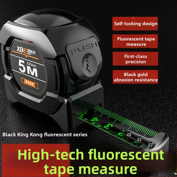 Juodos technologijos fluorescencinė liniuotė su importuota matavimo juosta 5 metrai praplatinta 7,5 metro 10 metrų storio atspari dilimui dėžutės liniuotė, didelio tikslumo matuoklis