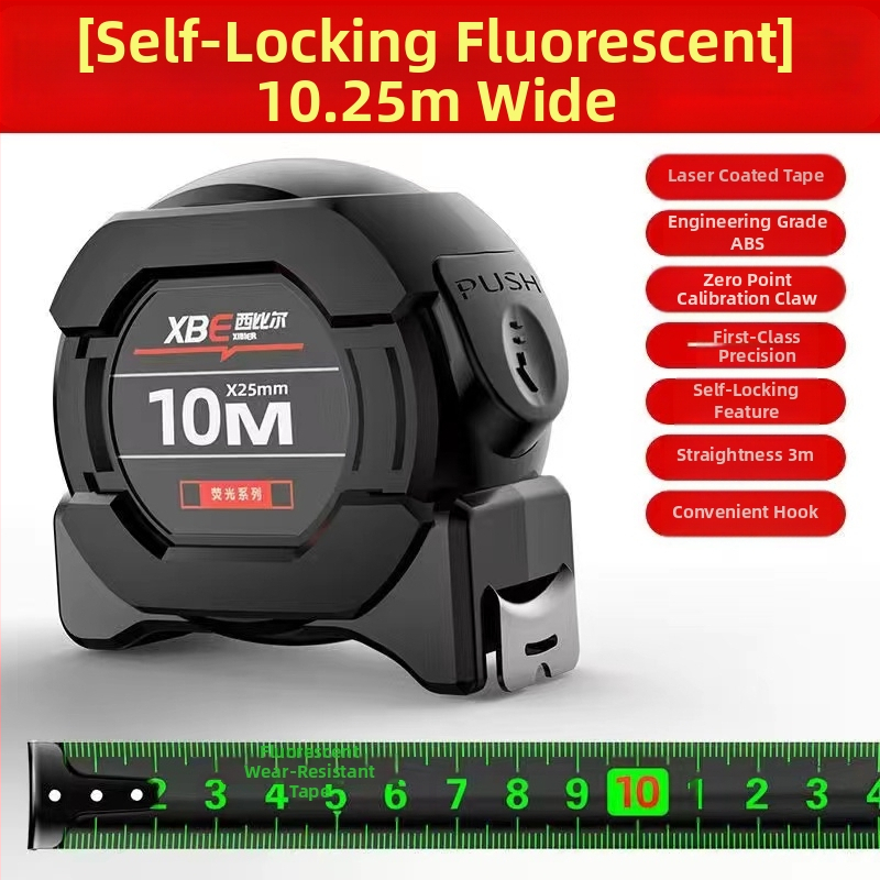 Juodos technologijos fluorescencinė liniuotė su importuota matavimo juosta 5 metrai praplatinta 7,5 metro 10 metrų storio atspari dilimui dėžutės liniuotė, didelio tikslumo matuoklis