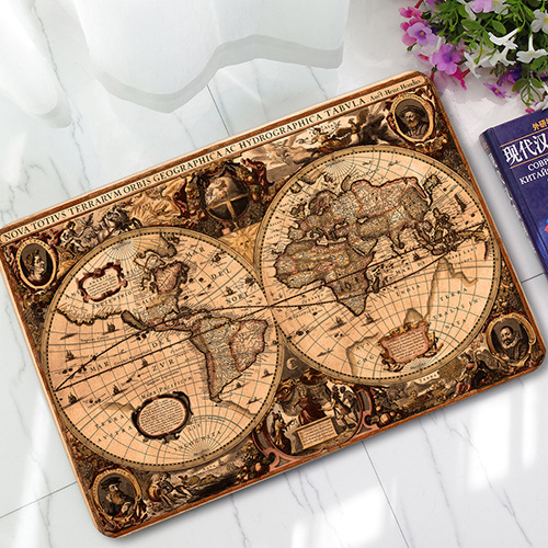 Oro pagalvės retro atspaudas, karvės odos navigacijos žemėlapio tyrimas, neslystantis kilimėlis grindų kilimėliui, patrinti žemę, pėdų kilimėlis nejuda, 360 g