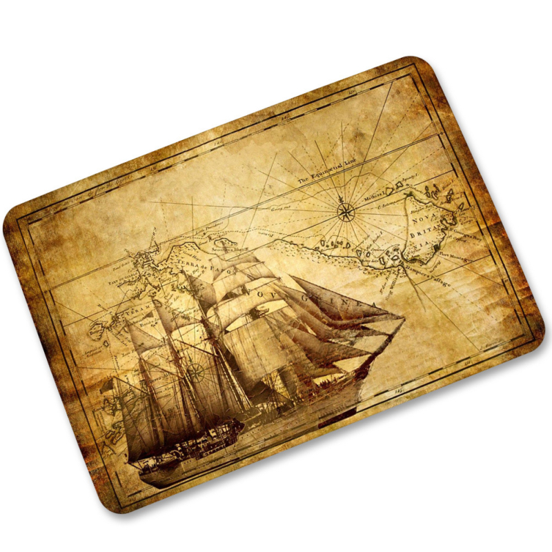 Oro pagalvės retro atspaudas, karvės odos navigacijos žemėlapio tyrimas, neslystantis kilimėlis grindų kilimėliui, patrinti žemę, pėdų kilimėlis nejuda, 360 g