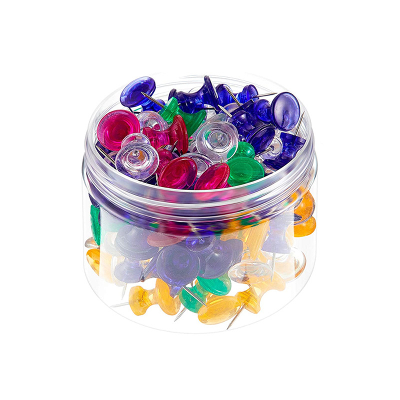 100 suurt knopkat, eriti suured läbipaistvad värvilised I-nööpnõelad, Ameerika knopkad, korgitahvel, teadetetahvel, pressnaelad