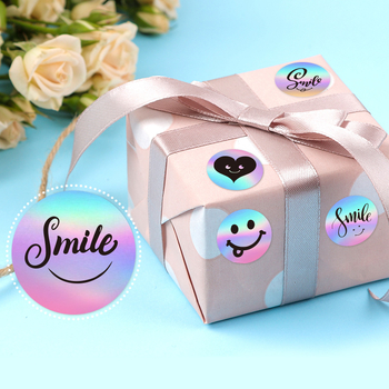 500 pasta/rull äärisega vikerkaarevärviline laserkleebis naeratus naeratus aitäh kleebis rull laserkleebis