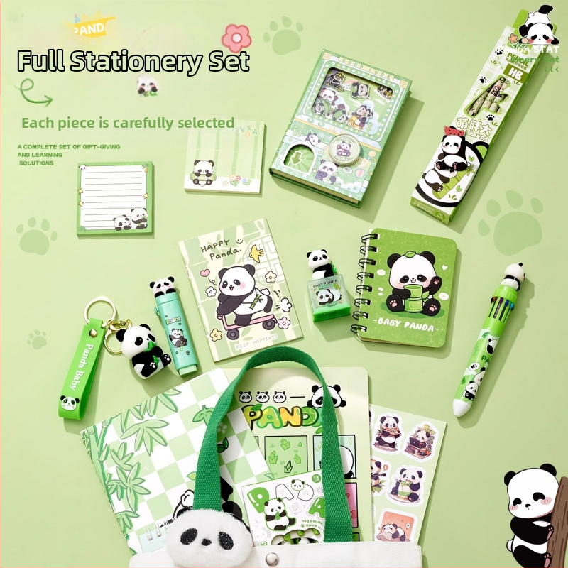Roztomilá plátená taška s pandou, sada písacích potrieb, praktický darček do školy pre žiakov základných škôl, vysoko vyzerajúci suvenír pre materské školy