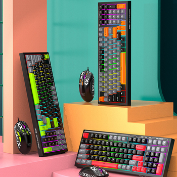 Žaidimo šviečianti klaviatūra su laidine RGB pele, pritaikyta 3 spalvų derinimui, žaidimo klaviatūra su pele, tinka tarpvalstybinei el. prekybai